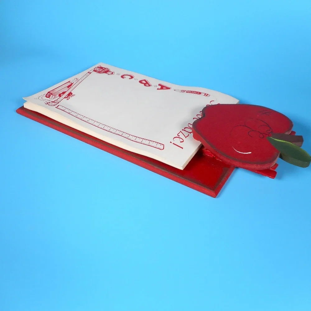 Vintage Red Apple Wood Clipboard Handmade Office Granny Core Teacher Craft w Pad